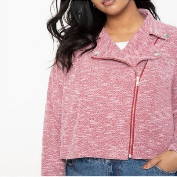 Eloquii Soft Knit Moto Jacket Size 14/16 In Red - Picture 9 of 10